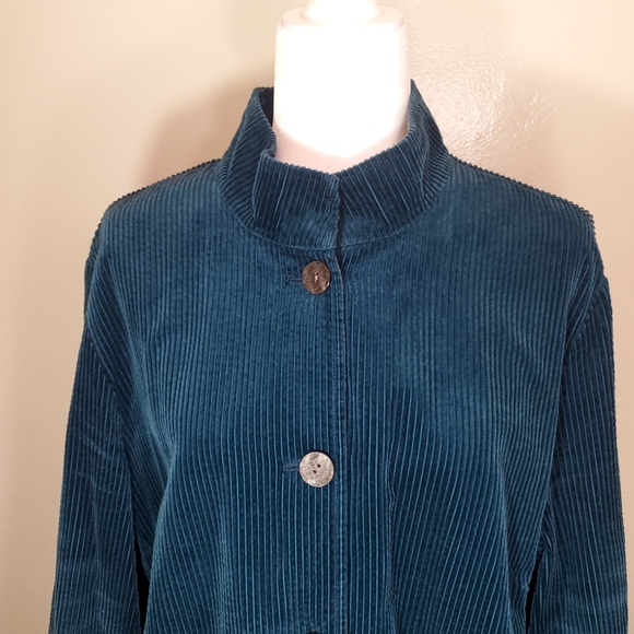 J Jill Corduroy Cotton Teal Long Jacket XL - Picture 2 of 9